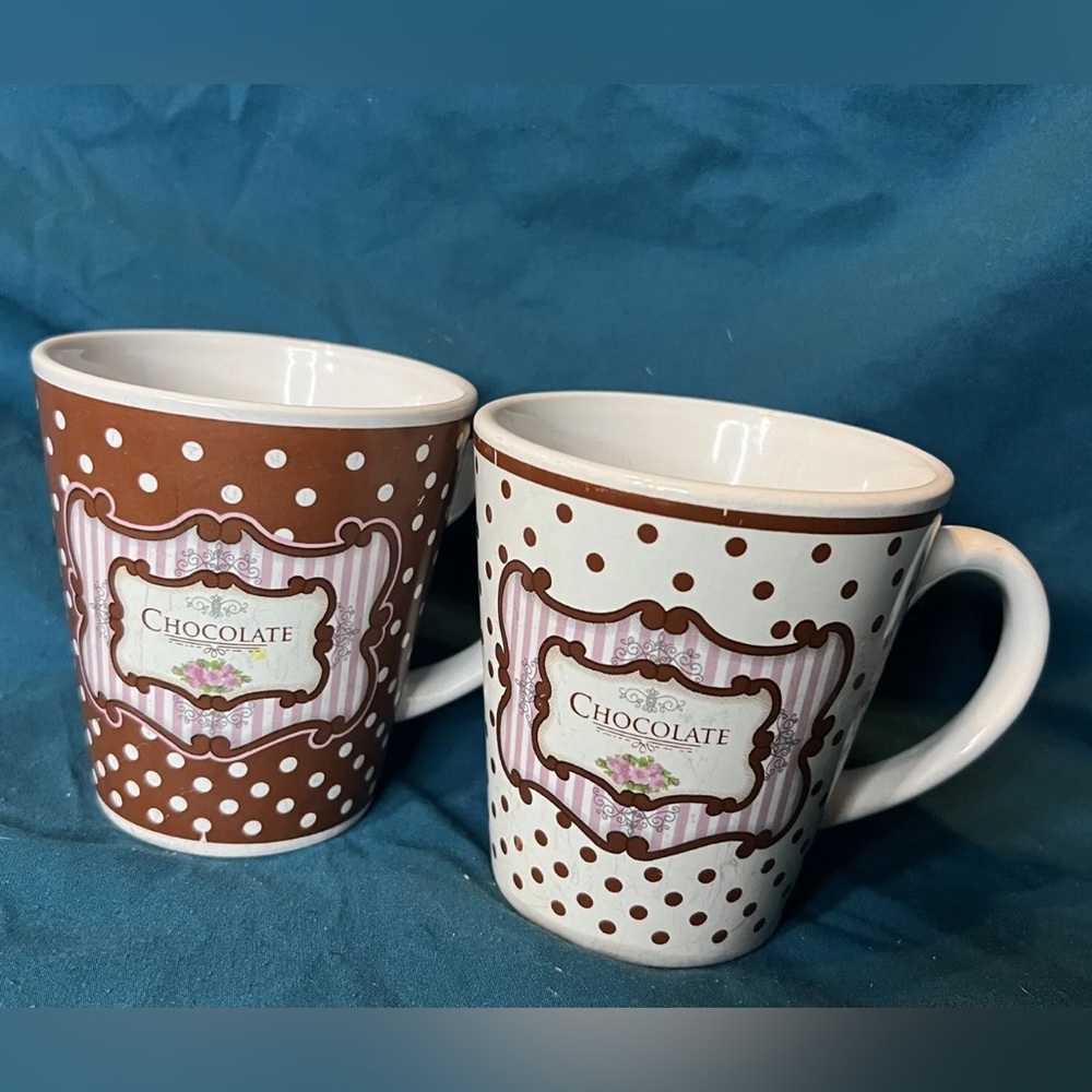 Hot Chocolate Mug Brown Pink White Polka Dots Stoneware Cup by Trisa☕️